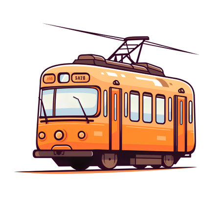 Orange tram on a white background. Vector illustration in cartoon style.の素材