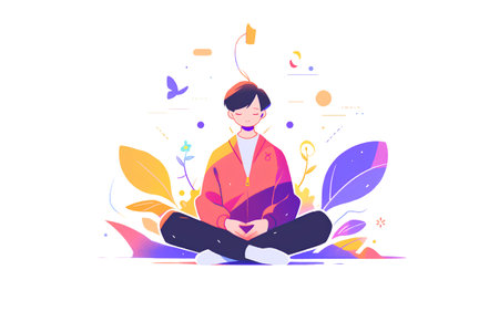 Man meditating in lotus pose. Vector illustration in flat styleの素材