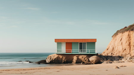 Beach house on the beach. Toned in retro style.の素材