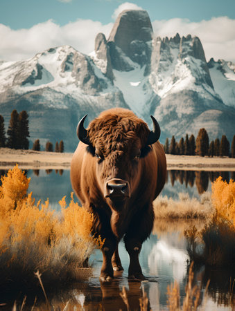 Bison in Yellowstone National Park, Wyoming, United States of Americaの素材