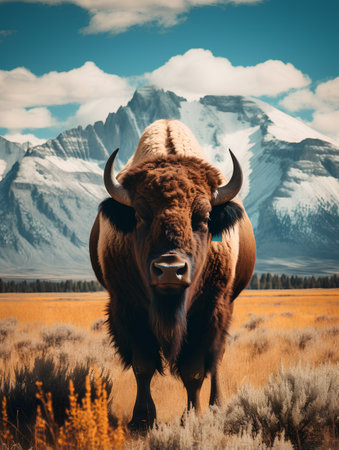 Bison in Yellowstone National Park, Wyoming, United States of America.の素材