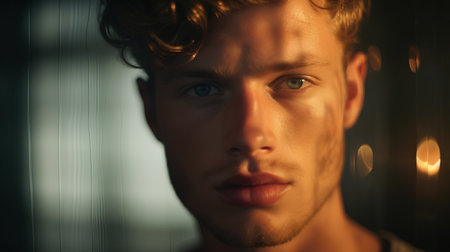 Portrait of a handsome young man with blond hair and blue eyes.の素材