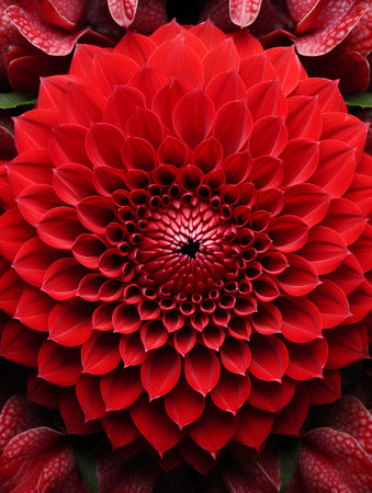 Beautiful red dahlia flower close up. Floral backgroundの素材