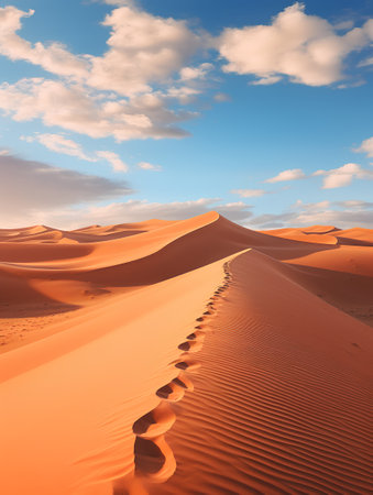 Desert dunes at sunset. 3d render of desert landscapeの素材
