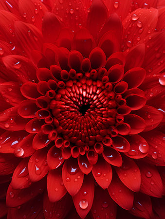 Red chrysanthemum flower with water drops close-upの素材