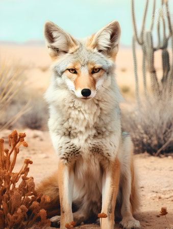 Portrait of a wild fox in the desert. Toned.の素材