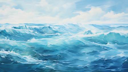 Seascape with blue sea waves. Nature background. Vector illustration.の素材