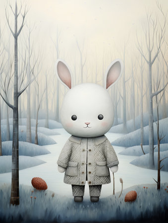 Cute little rabbit in the forest. 3D illustration. Cartoon style.の素材