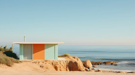 Beach cabins on the beach in Algarve, Portugalの素材