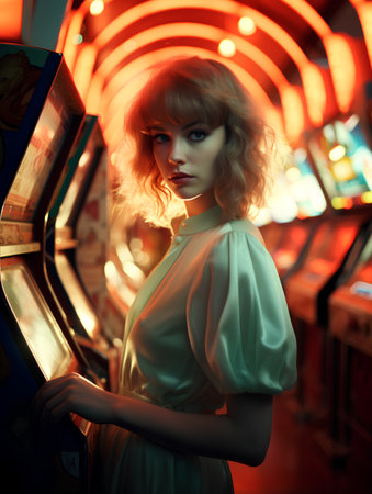 Portrait of beautiful young woman in vintage casino. Retro style.の素材