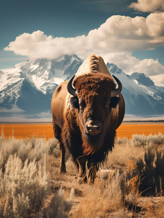Bison in Yellowstone National Park, Wyoming, United States of America.の素材