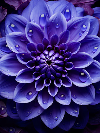 Macro close up of purple dahlia flower with water dropsの素材