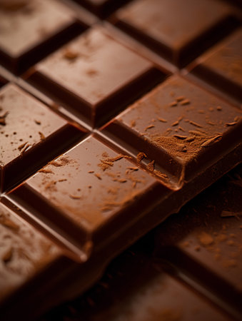closeup of a chocolate bar with drops of cocoa, shallow depth of fieldの素材