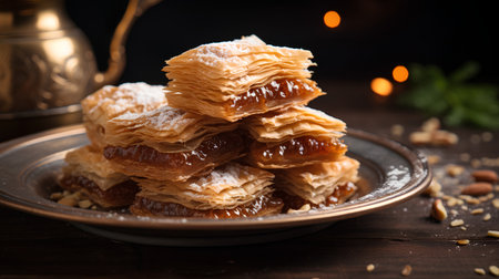 Traditional turkish dessert baklava with cashew, walnuts.の素材