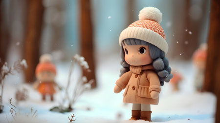 Cute little girl in the winter forest. 3d rendering.の素材