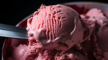 Strawberry ice cream in a bowl. Selective focus.の素材