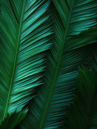 Green leaves of palm tree. Nature background. Close-up.の素材
