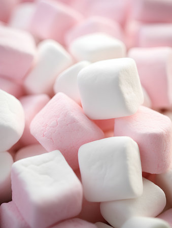 close up of pink and white marshmallows - sweet food backgroundの素材