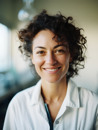 Portrait of a young female doctor smiling and looking at camera.の素材