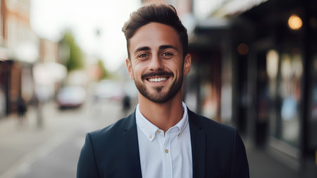 Portrait of a handsome businessman in a business suit smiling at the camera.の素材