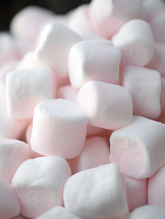 Close up of a pile of marshmallows. Shallow depth of field.の素材