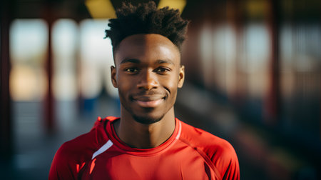 Portrait of a young african american man in sportswear smiling at camera.の素材