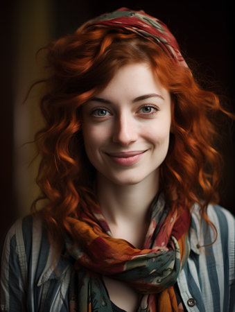 Portrait of a beautiful red-haired girl with frecklesの素材