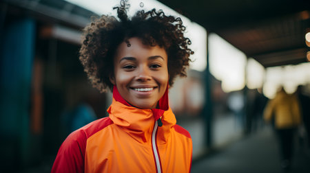 Portrait of a smiling african american woman in sportswear outdoors.の素材
