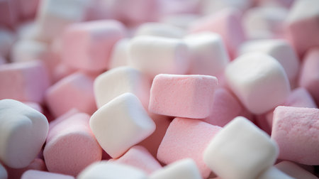 Pink and white marshmallows background. Shallow depth of field.の素材