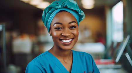 Portrait of a smiling african american nurse in the hospitalの素材