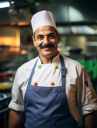 Portrait of a smiling male chef standing in the kitchen of a restaurantの素材