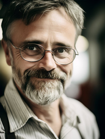 Portrait of a handsome mature man with grey beard and glasses.の素材