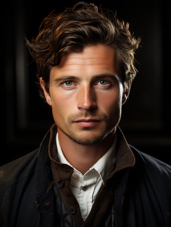 Portrait of a handsome man in a jacket. Men's beauty, fashion.の素材