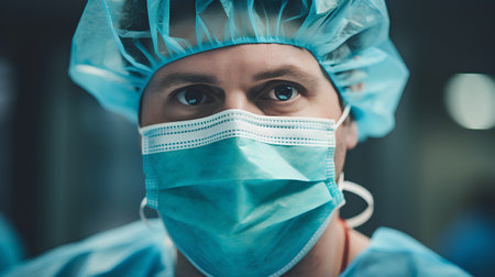 Portrait of a surgeon in operation room. Surgeon in operating room.の素材