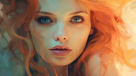 Portrait of a beautiful girl with red hair and blue eyes.の素材