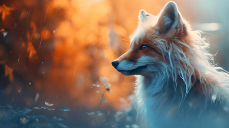 Beautiful fox in the autumn forest. Photo in old color image styleの素材