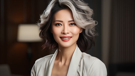 Portrait of beautiful asian woman with grey hair and makeup.の素材