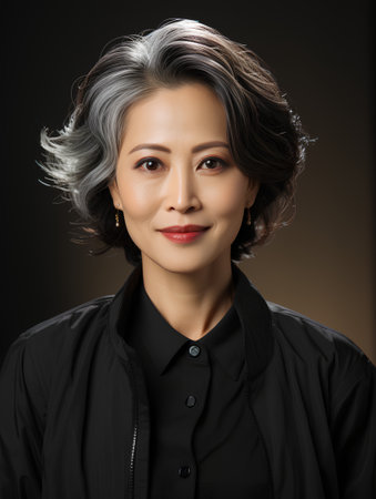 Portrait of a beautiful woman with gray hair and professional make-upの素材
