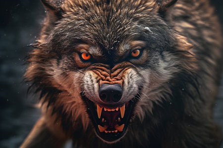 Furious wolf in the forest. Portrait of wild wolf.の素材