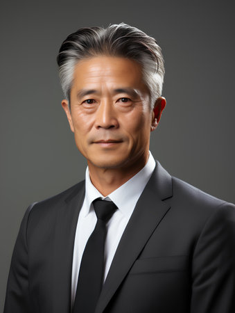 Portrait of a handsome asian middle-aged man in suitの素材