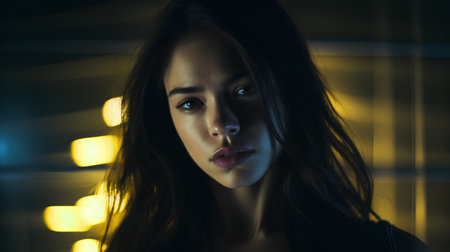 Portrait of a beautiful young brunette woman with long hair.の素材