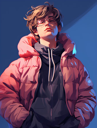 Portrait of a young man in a warm jacket. Vector illustration.の素材
