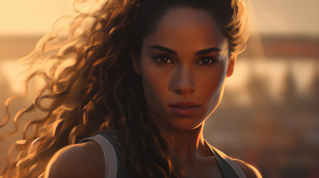 Portrait of a beautiful young woman with long curly hair. 3d renderingの素材