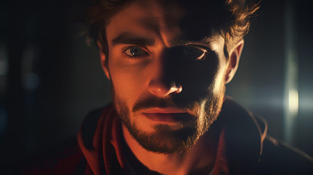 Close-up portrait of a handsome young man. Men's beauty, fashion.の素材