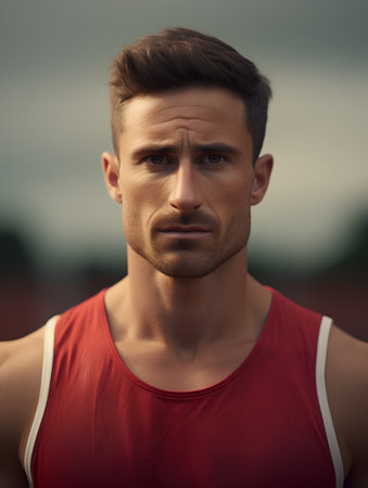Portrait of handsome young man in sportswear looking at cameraの素材
