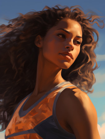 3D rendering of a beautiful african american woman with curly hairの素材