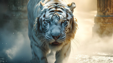 Close-up of a white tiger in the zoo. Beautiful animal.の素材