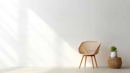 Interior of modern living room with wicker chair. 3d renderの素材