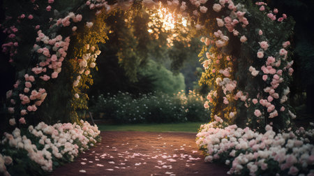 Beautiful spring garden with blooming flowers. Floral background.の素材