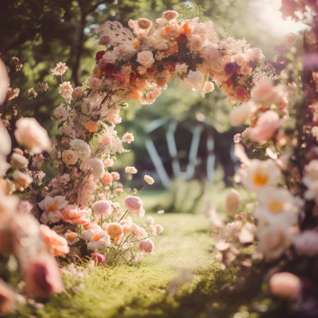 wedding arch with flowers in the garden. vintage style.の素材